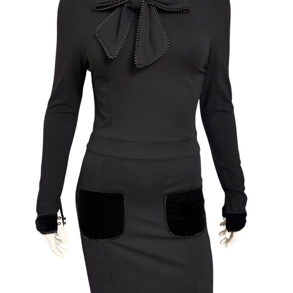 Leo & Ugo Paris Black Midi Dress Bow Detail French Minimalist Size Medium - Picture 4 of 14